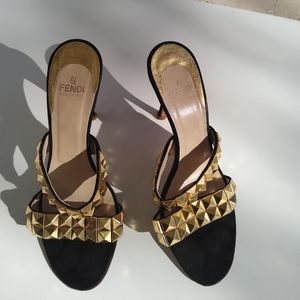 Fendi gold and black mules
